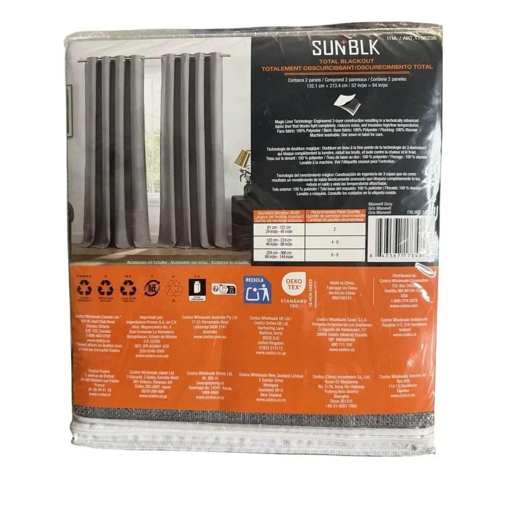 Sun+BLK Buckingham Blackout Curtains 52x84 Gray 2 Panels NEW Factory Sealed